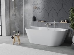Mexen Oval Slim freestanding adjacent bath 170 x 80 cm, white, brushed nickel overflow - 52661708000-97