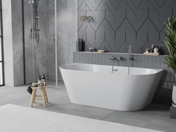 Mexen Oval Slim freestanding back-to-wall bath 170 x 80 cm, white, overflow gun metal - 52661708000-95