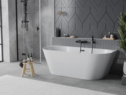 Mexen Oval Slim freestanding wall-mounted bathtub 170 x 80 cm, white, black overflow - 52661708000-70