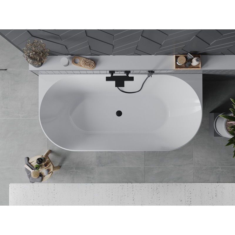 Mexen Oval Slim free-standing wall-mounted bath 170 x 80 cm, white, black overflow - 52661708000-70