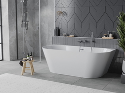 Mexen Oval Slim freestanding wall-attached bathtub 170 x 80 cm, white, brushed gun gray overflow - 52661708000-66