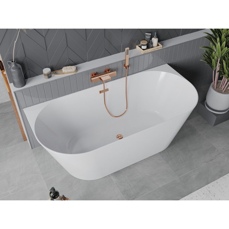 Mexen Oval Slim freestanding wall-adjacent bathtub 170 x 80 cm, white, pink gold overflow - 52661708000-60