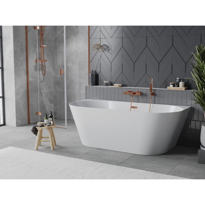 Mexen Oval Slim freestanding wall-adjacent bathtub 170 x 80 cm, white, pink gold overflow - 52661708000-60