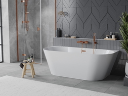 Mexen Oval Slim freestanding wall-adjacent bathtub 170 x 80 cm, white, pink gold overflow - 52661708000-60