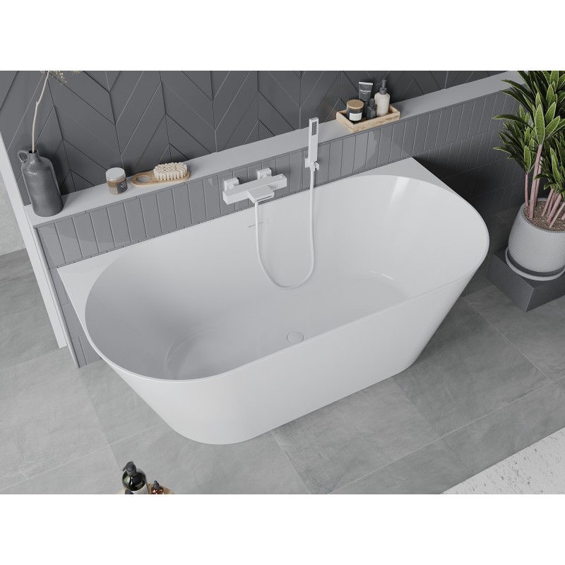 Mexen Oval Slim freestanding wall-adjacent bathtub 170 x 80 cm, white, white overflow - 52661708000-20