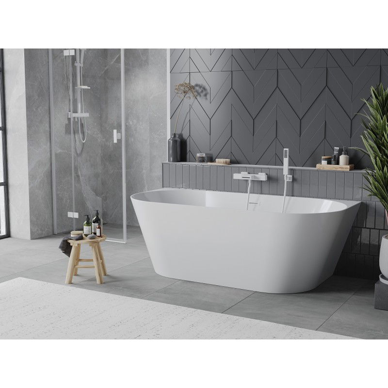 Mexen Oval Slim freestanding wall-adjacent bathtub 170 x 80 cm, white, white overflow - 52661708000-20