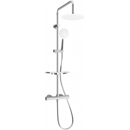 Mexen KT67 surface-mounted shower set with a rainmaker and thermostatic mixer tap, Chrome/White - 771506793-00