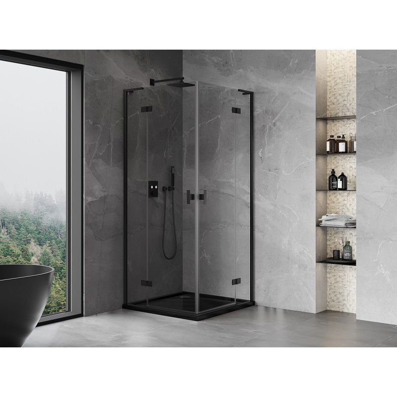 Mexen Mist-H L Duo Hinged Shower Enclosure 80 x 80 cm, Transparent, Black - 8A5L-080L-080P-70-00