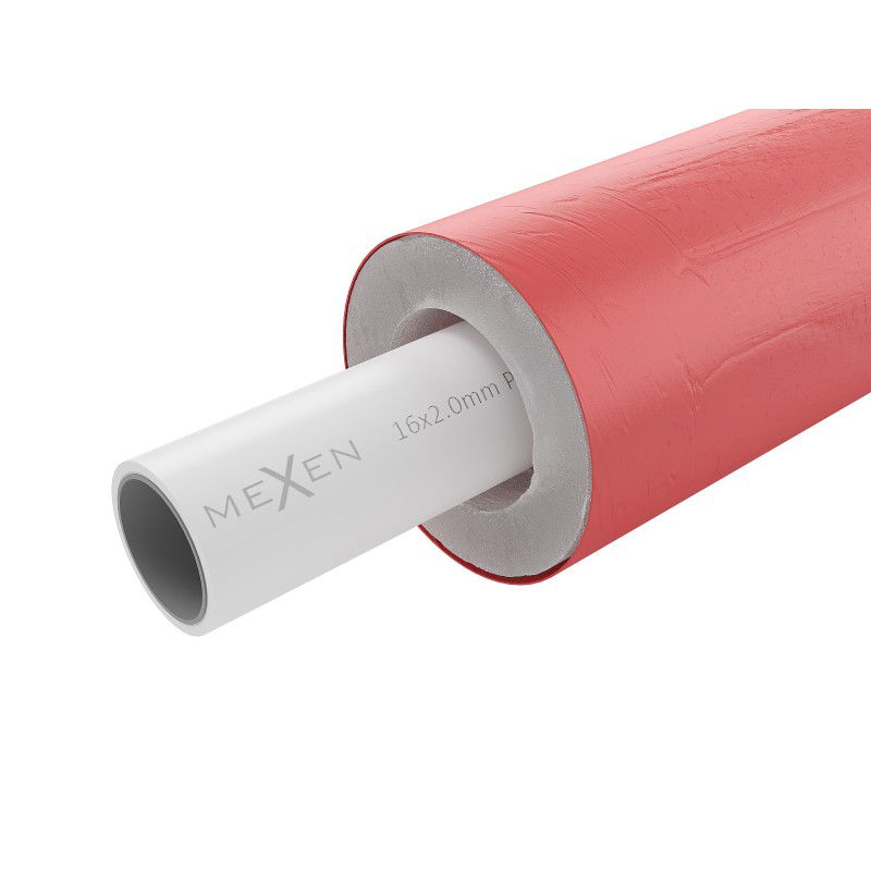 Mexen AL-O PE-Xb/AL/PE-Xb pipe 16 x 2 mm in red insulation, 100 m - W97105-121601-100