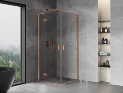 Mexen Mist-H L Duo 120 x 120 cm Swing Shower Enclosure, Transparent, Brushed Copper - 8A5L-120L-120P-65-00