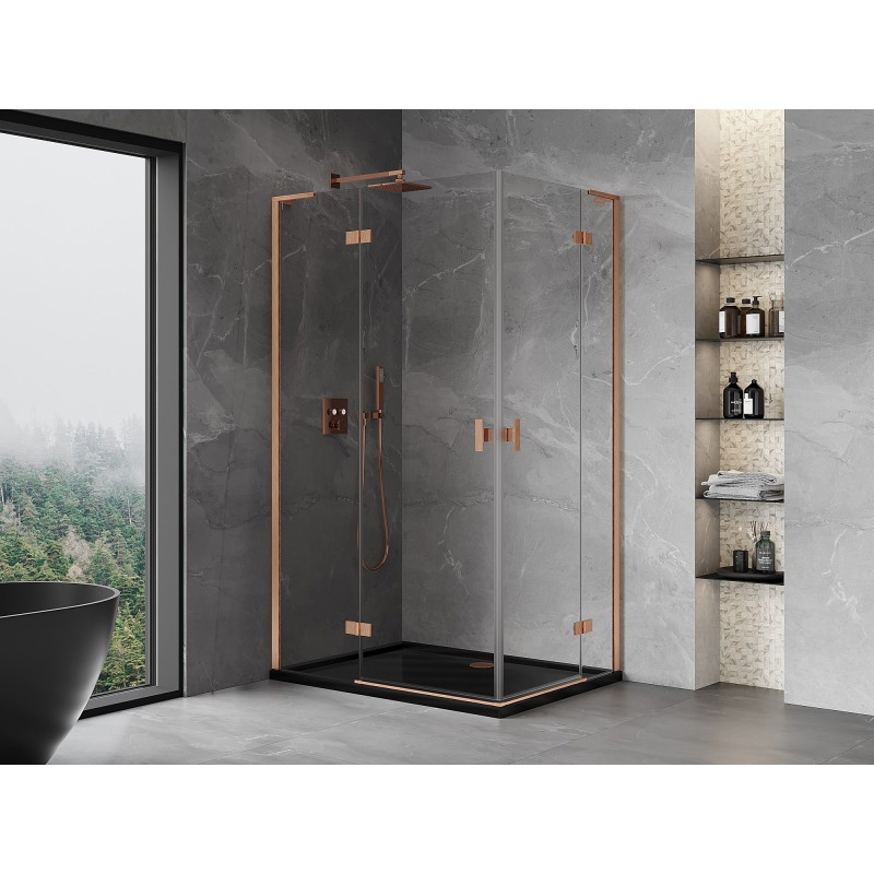 Mexen Mist-H L Duo Hinged Shower Enclosure Left 90 x 70 cm, Transparent, Brushed Copper - 8A5L-090L-070P-65-00