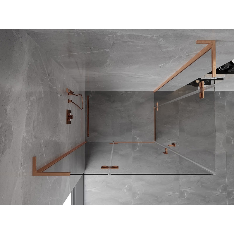 Mexen Mist-H L Duo Hinged Shower Enclosure Left 90 x 70 cm, Transparent, Brushed Copper - 8A5L-090L-070P-65-00