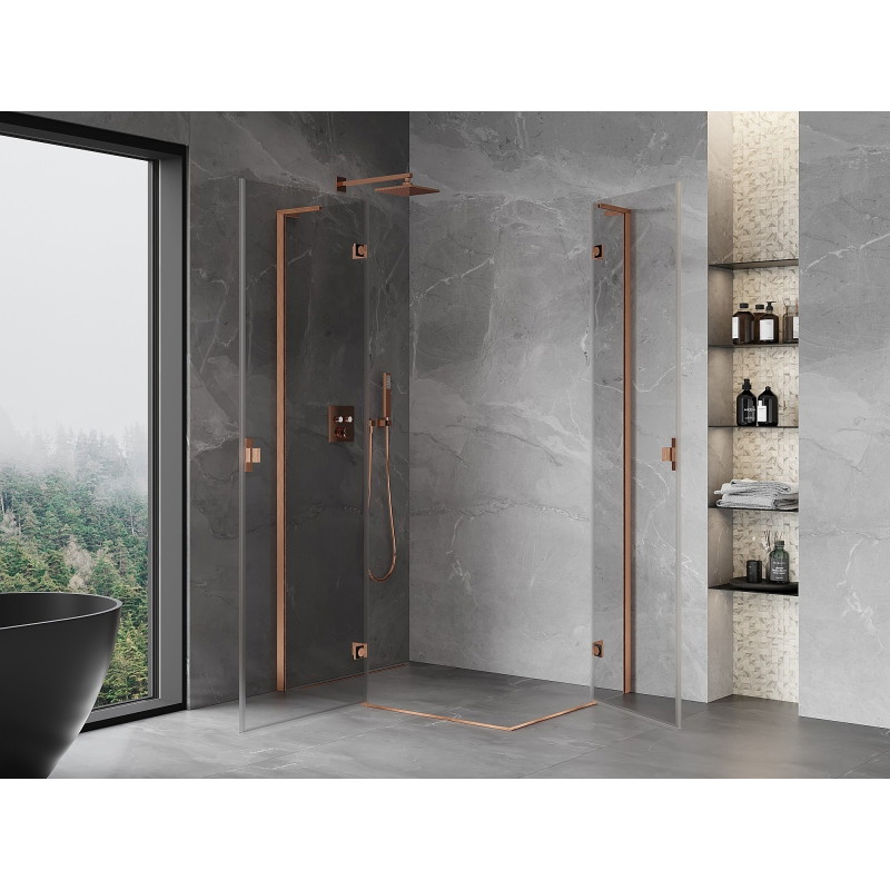 Mexen Mist-H L Duo Hinged Shower Enclosure Left 90 x 70 cm, Transparent, Brushed Copper - 8A5L-090L-070P-65-00