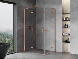Mexen Mist-H L Duo Hinged Shower Enclosure Left 90 x 70 cm, Transparent, Brushed Copper - 8A5L-090L-070P-65-00