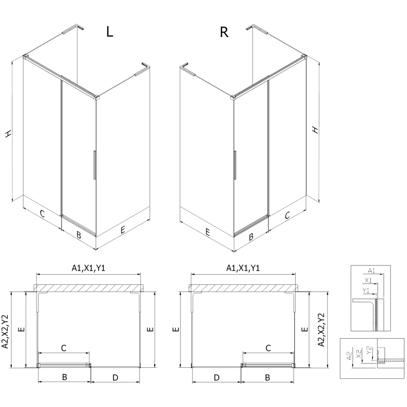 Mexen Rox-3S L 3-wall sliding shower cabin right 125 x 110 cm, black frame, black - 8C2L-125-110-70-70-3S-P