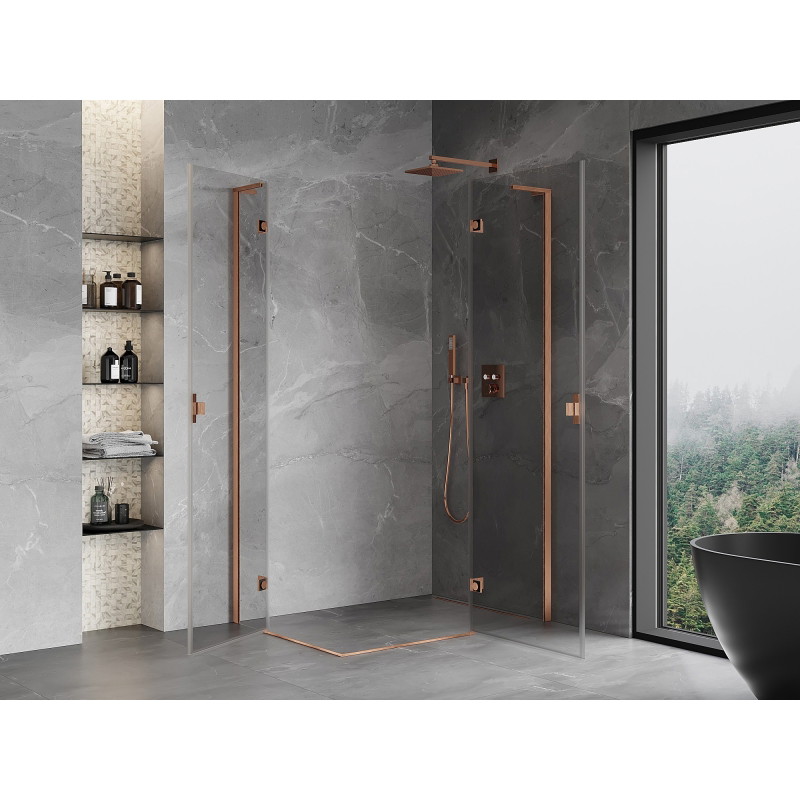 Mexen Mist-H L Duo right-hand pivot shower cabin 100 x 120 cm, transparent, brushed copper - 8A5L-100L-120P-65-00