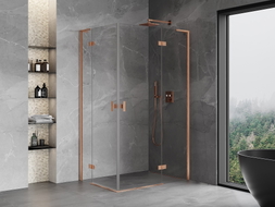 Mexen Mist-H L Duo right-hand pivot shower cabin 100 x 120 cm, transparent, brushed copper - 8A5L-100L-120P-65-00
