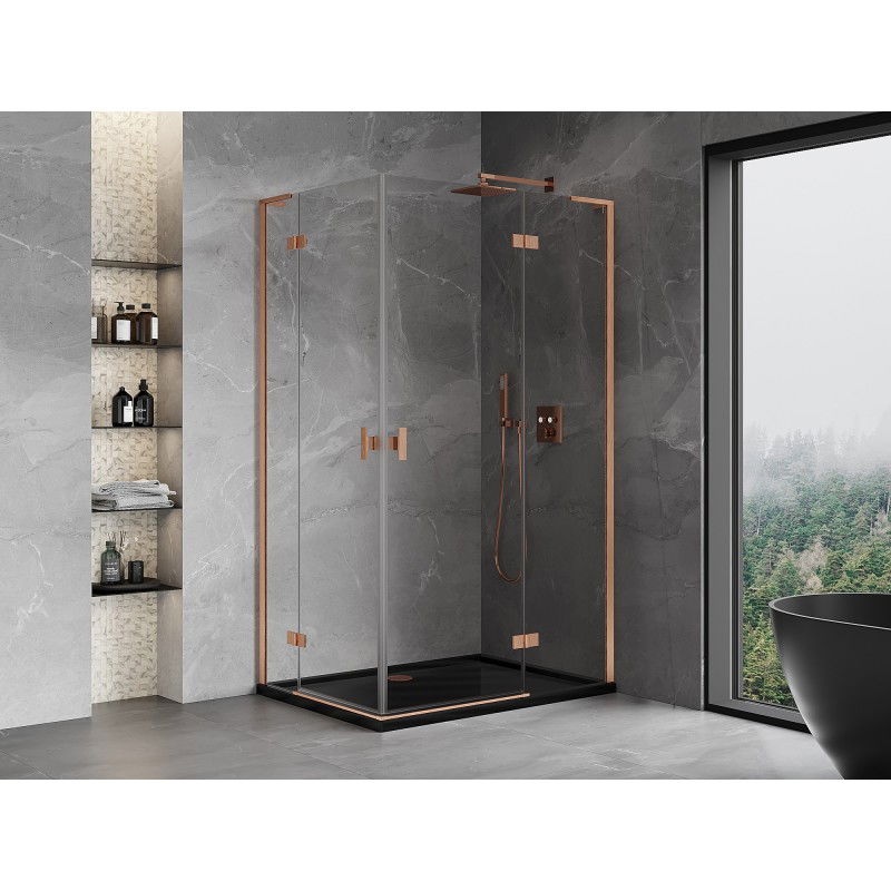 Mexen Mist-H L Duo right hinged shower enclosure 75 x 115 cm, transparent, brushed copper - 8A5L-075L-115P-65-00