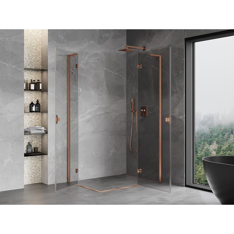 Mexen Mist-H L Duo right pivot shower enclosure 85 x 95 cm, transparent, brushed copper - 8A5L-085L-095P-65-00