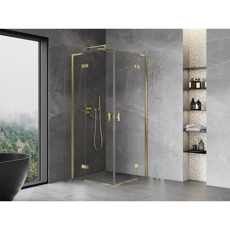 Mexen Mist-H L Duo 105 x 105 cm Pivot Shower Enclosure, Transparent, Gold - 8A5L-105L-105P-50-00