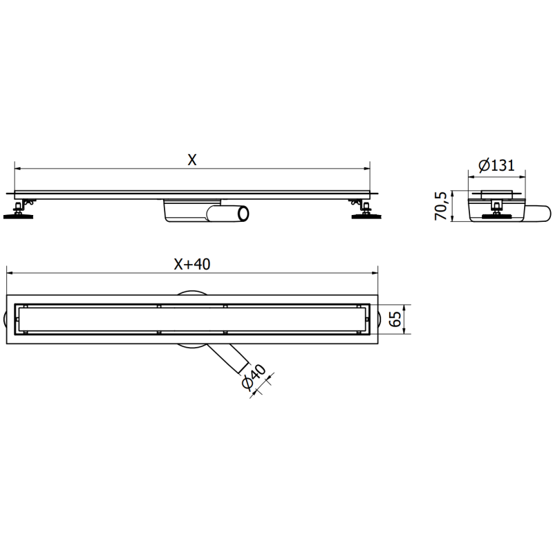 Mexen Flat 360° M33 70 cm Rotating Linear Drain, Black - 1733070-40