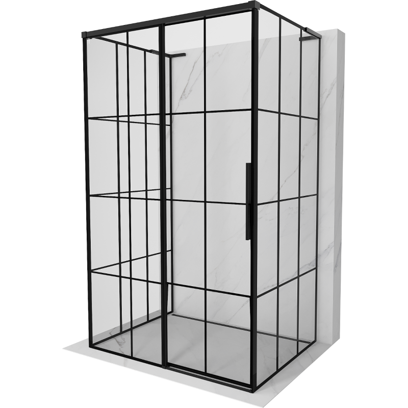 Mexen Rox-3S L 3-wall Sliding Left Shower Cabin 135 x 110 cm, Black Grid, Black - 8C2L-135-110-70-77-3S-L