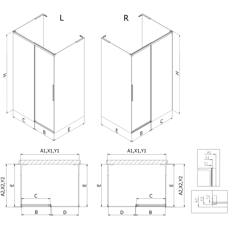 Mexen Rox-3S L 3-wall sliding shower cabin left 120 x 120 cm, black grid, black - 8C2L-120-120-70-77-3S-L