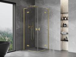 Mexen Mist-H L Duo 105 x 105 cm Pivot Shower Enclosure, Transparent, Brushed Gold - 8A5L-105L-105P-55-00