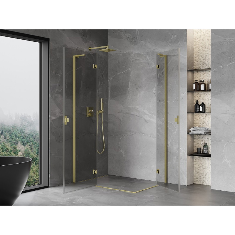 Mexen Mist-H L Duo left hinged shower cabin 85 x 80 cm, transparent, brushed gold - 8A5L-085L-080P-55-00