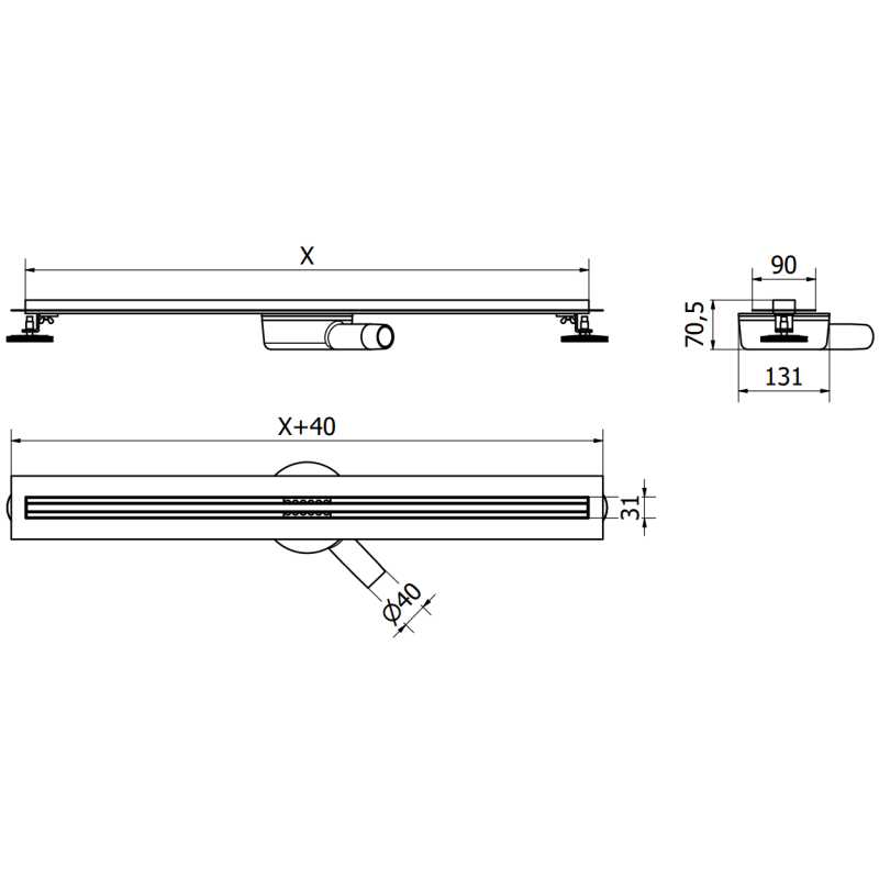 Mexen Flat 360° Slim 80 cm Rotatable Linear Drain, Inox - 1041080