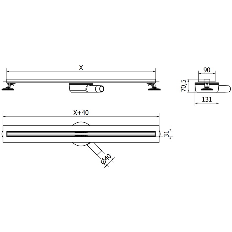 Mexen Flat 360° Slim rotary linear drain 150 cm, gold - 1541150