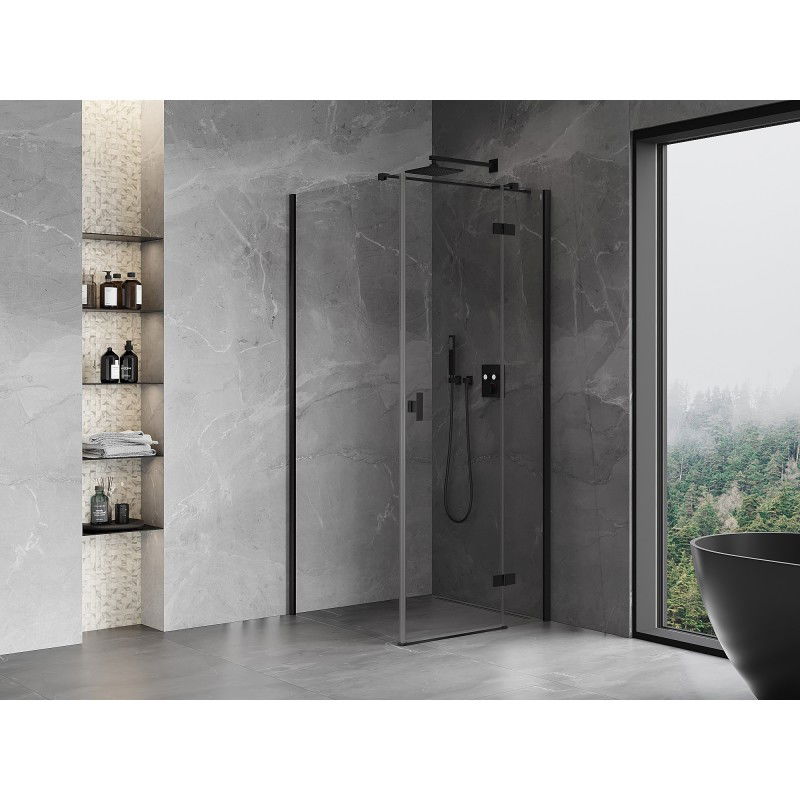 Mexen Mist-H T Right Hinged Shower Enclosure 85 x 85 cm, Transparent, Black - 8A5T-085-085-70-00-P