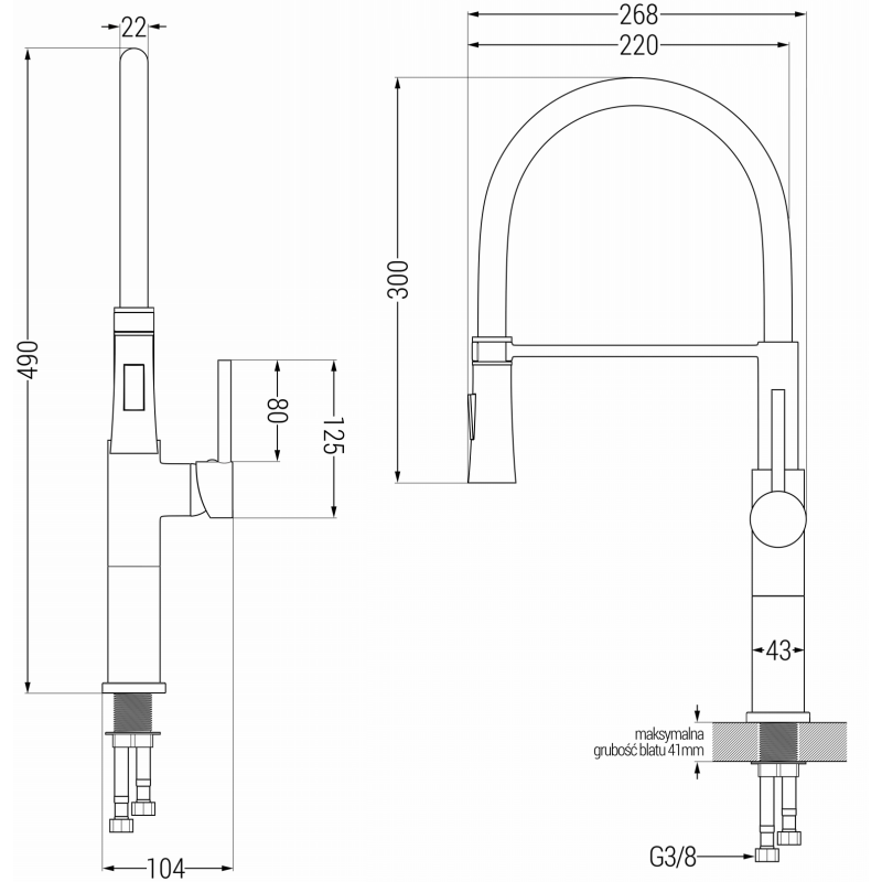 Mexen Dina kitchen faucet, chrome/black - 672701-07