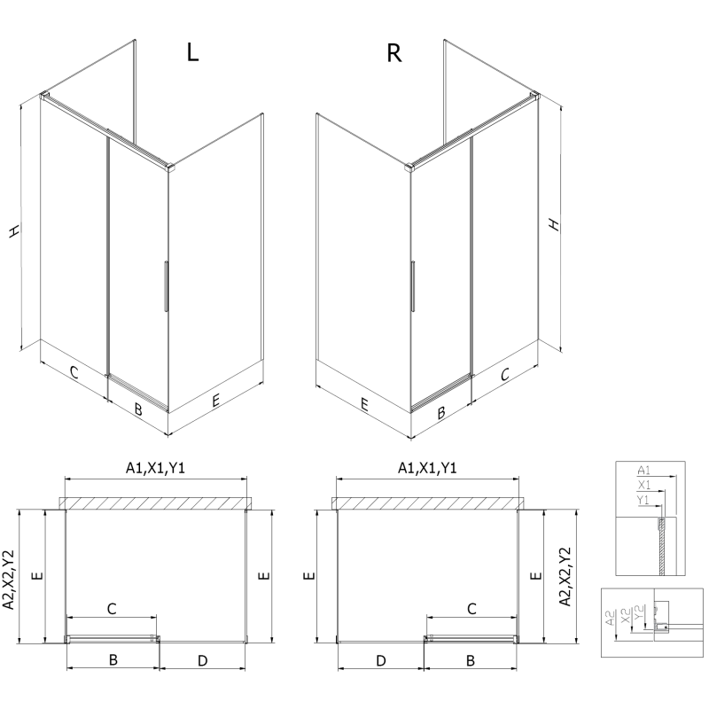Mexen Rox-3S 3-wall sliding shower enclosure right 130 x 95 cm, black grid, black - 8C2-130-095-70-77-3S-P