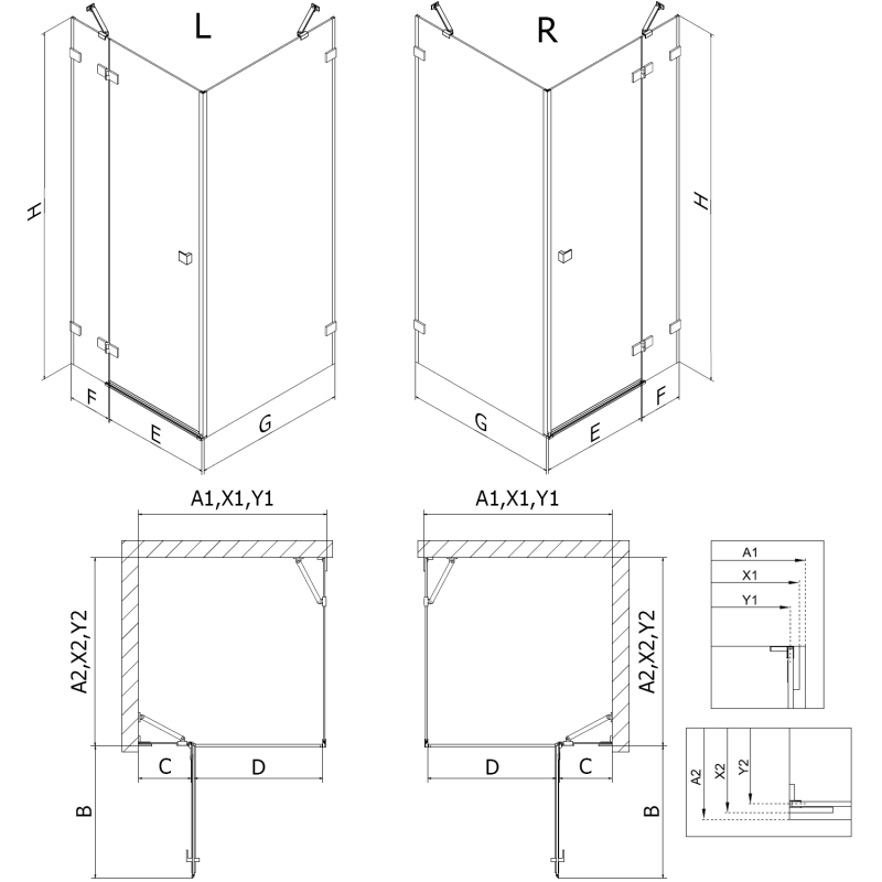 Mexen Lunar left hinged shower enclosure 85 x 90 cm, transparent, gun metal - 834-085-090-95-00-L