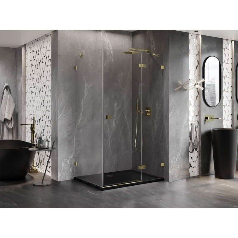 Mexen Lunar right swinging shower cabin 85 x 90 cm, transparent, gold - 834-085-090-50-00-P