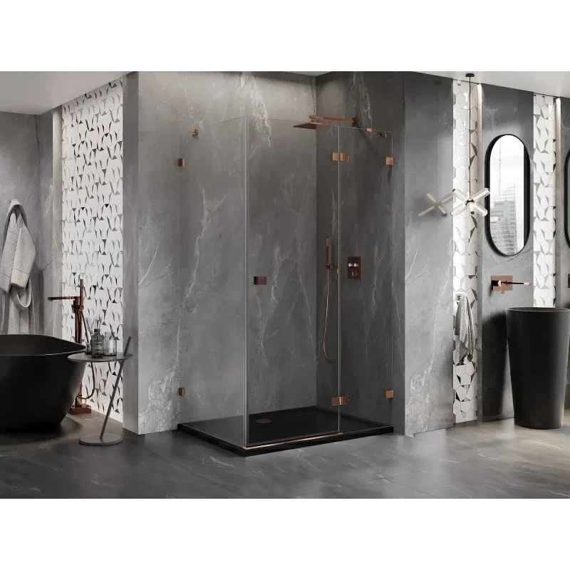 Mexen Lunar right-hinged shower enclosure 75 x 90 cm, transparent, rose gold - 834-075-090-60-00-P