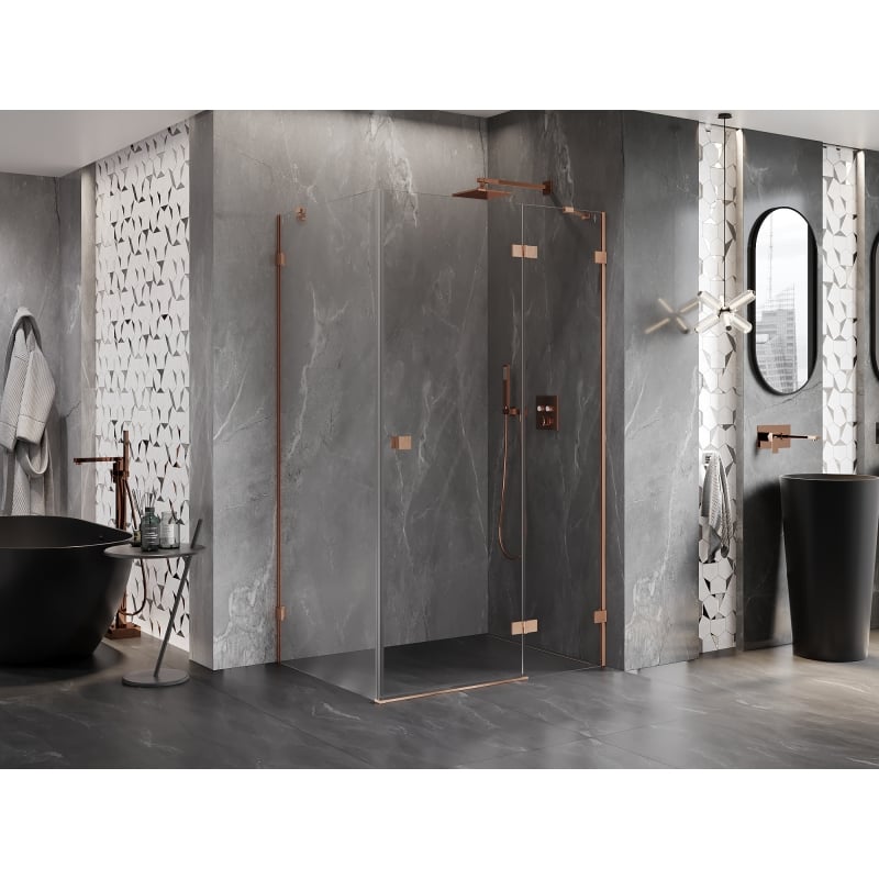 Mexen Lunar right-hinged shower cabin 75 x 80 cm, transparent, brushed copper - 834-075-080-65-00-P