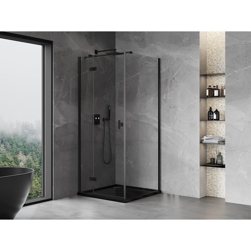 Mexen Mist-H T left pivot shower enclosure 80 x 80 cm, transparent, black - 8A5T-080-080-70-00-L