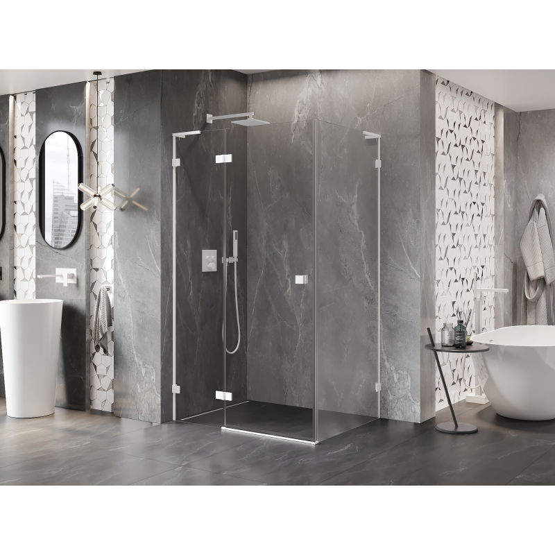 Mexen Lunar L hinged shower enclosure left 75 x 90 cm, transparent, white - 834L-075-090-20-00-L
