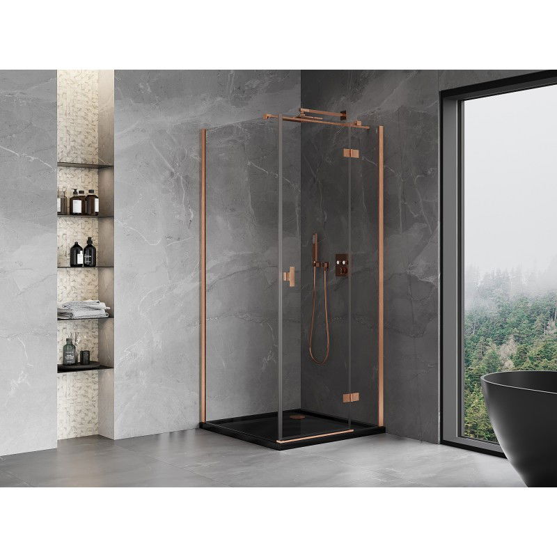 Mexen Mist-H T hinged right shower cabin 70 x 70 cm, transparent, brushed copper - 8A5T-070-070-65-00-P