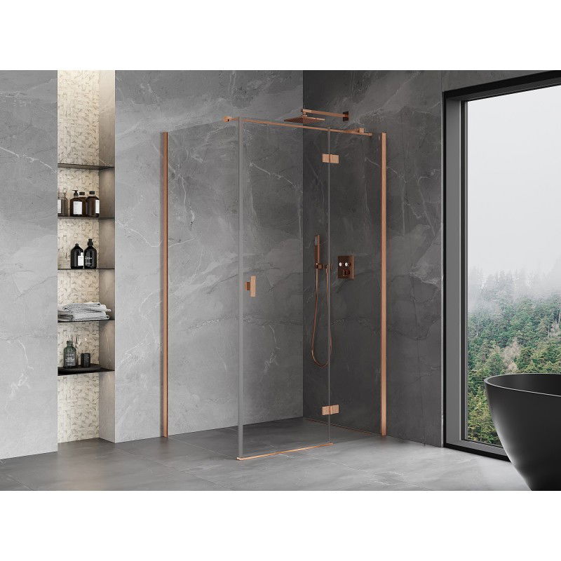 Mexen Mist-H T Right-Side Swing Shower Enclosure 75 x 90 cm, Transparent, Brushed Copper - 8A5T-075-090-65-00-P