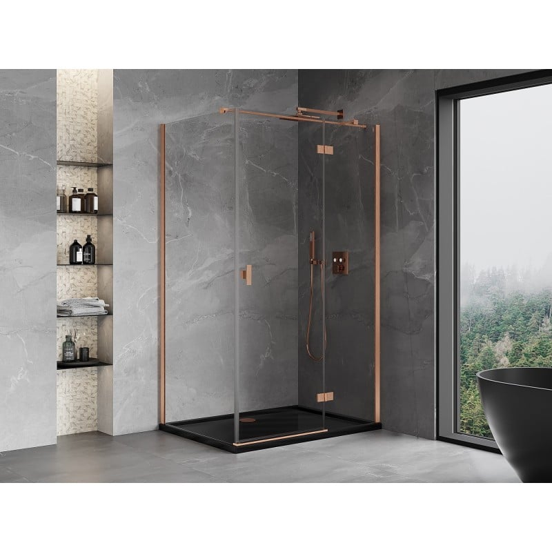 Mexen Mist-H T right pivot shower enclosure 85 x 120 cm, transparent, brushed copper - 8A5T-085-120-65-00-P