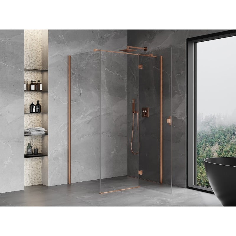 Mexen Mist-H T right pivot shower enclosure 85 x 120 cm, transparent, brushed copper - 8A5T-085-120-65-00-P