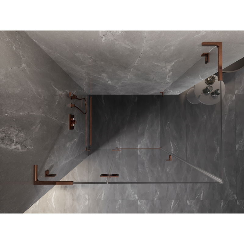 Mexen Lunar L left hinged shower cabin 80 x 90 cm, transparent, rose gold - 834L-080-090-60-00-L