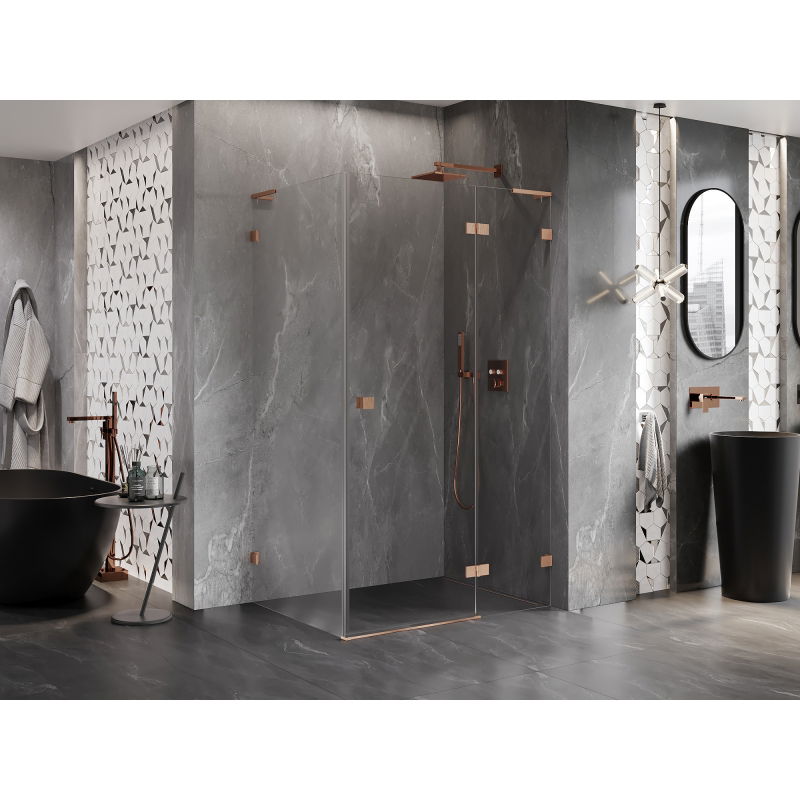 Mexen Lunar L right-hinged shower enclosure 75 x 90 cm, transparent, brushed copper - 834L-075-090-65-00-P
