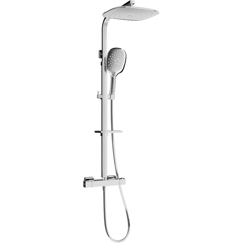 Mexen CQ22 exposed shower set with rain showerhead and thermostatic faucet, chrome - 772502295-00