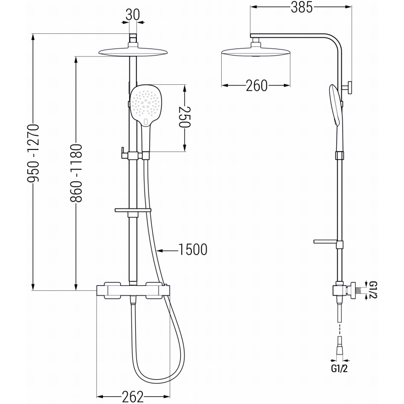Mexen CQ22 exposed shower set with rain showerhead and thermostatic faucet, chrome - 772502295-00