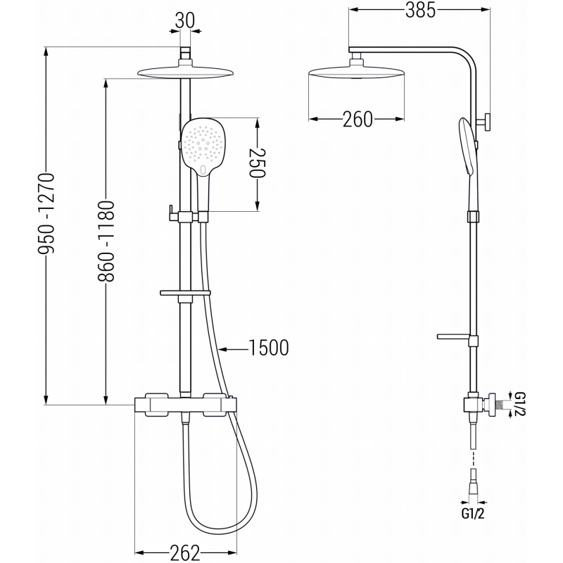 Mexen CQ22 Exposed Shower Set with Overhead Shower and Thermostatic Mixer, Black - 772502295-70