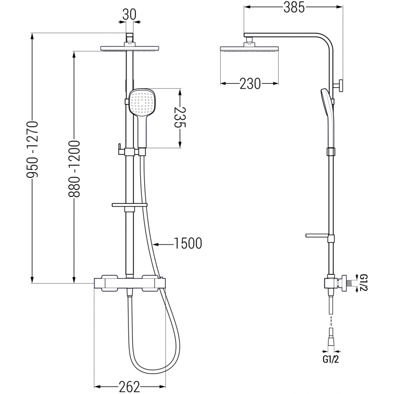 Mexen CQ33 surface-mounted shower set with rain shower and thermostatic mixer, white/chrome - 772503395-21
